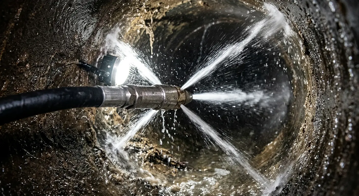 High-pressure hydro jetting nozzle cleaning sewer pipe for Storm Drain Cleaning in Perth Amboy